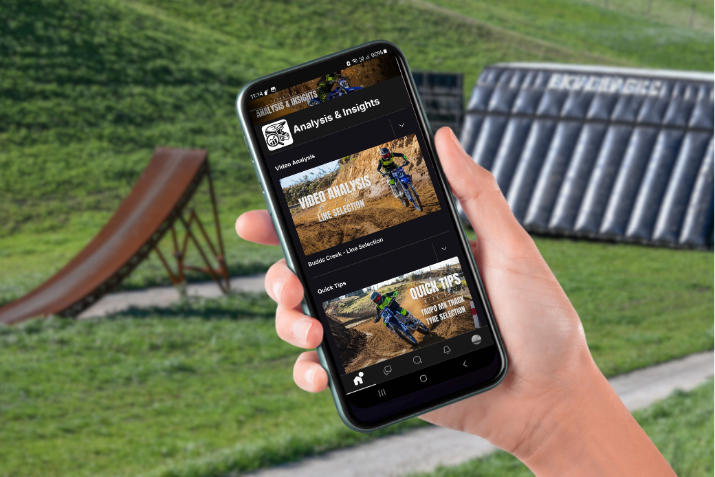 Edge Action Sports mobile app showing BMX, MTB, Skate, Moto and FMX online coaching modules.